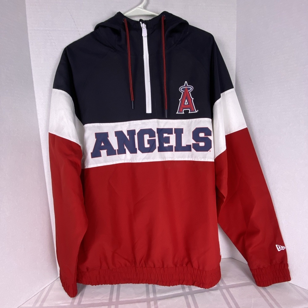 New Era LA Angels quarter zip pullover hooded jacket. Red, White, Navy. Size M
